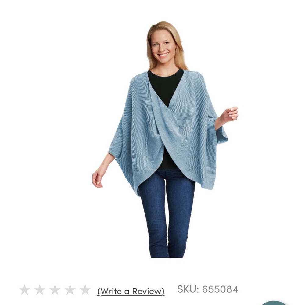 New with Tags- Recycled Yarn Twisted Blue Poncho Sweater